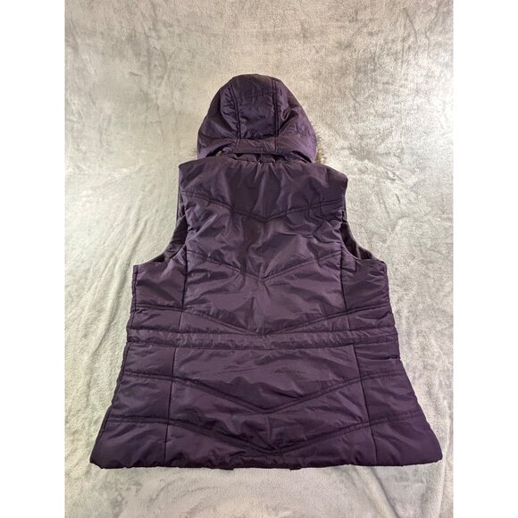 New York & Company Vest Women's Medium Purple Hooded Puffer Vest w/ Faux Fur Tri - Picture 2 of 9